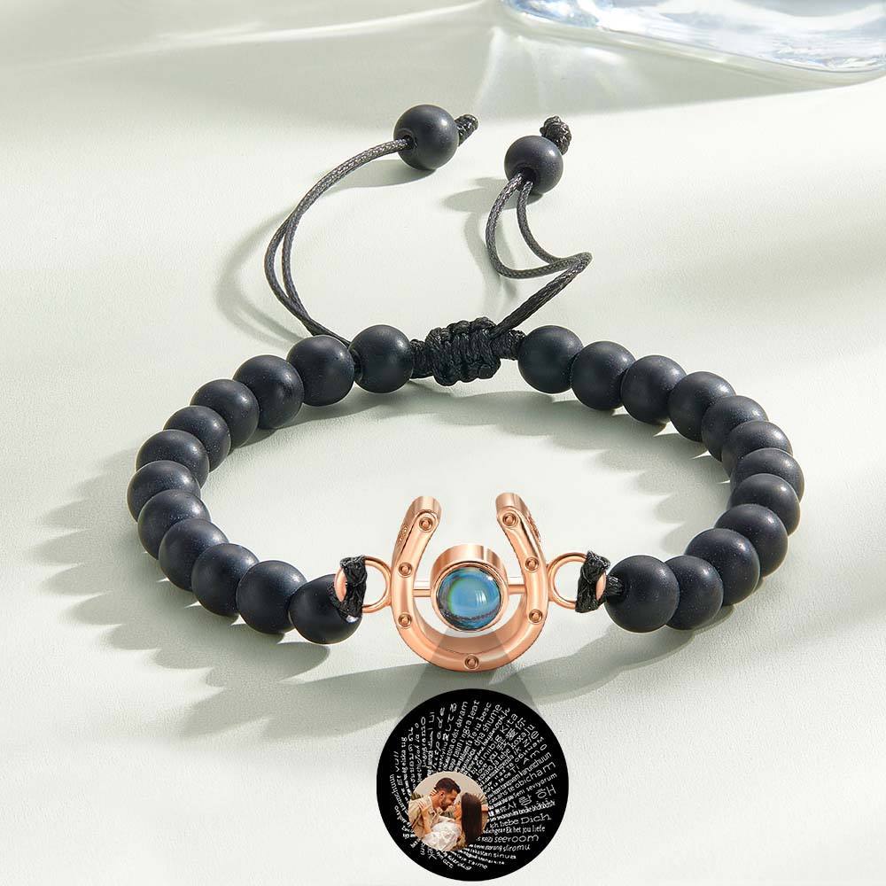 Personalized Horseshoe Charm Photo Projection Beads Bracelet Gift for Horse Lovers - soufeelmy
