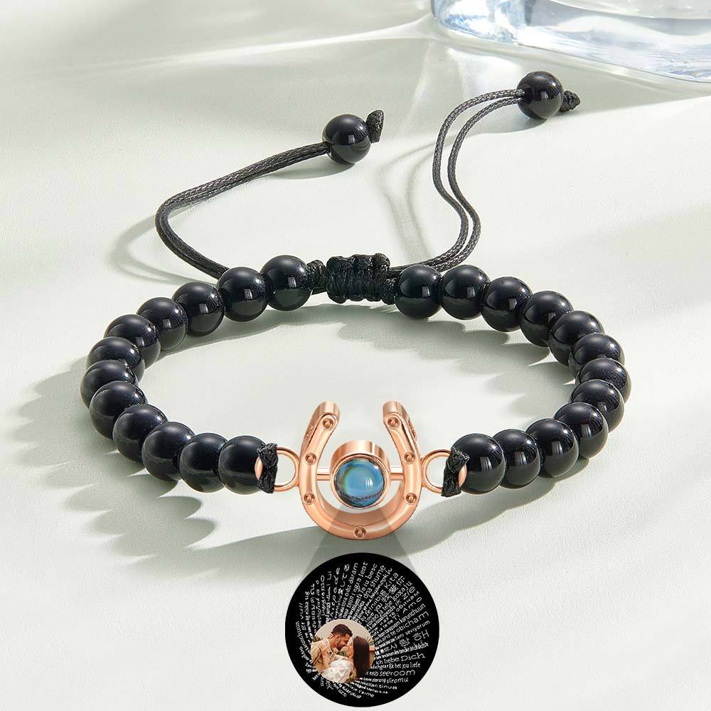Personalized Horseshoe Charm Photo Projection Beads Bracelet Gift for Horse Lovers - soufeelmy