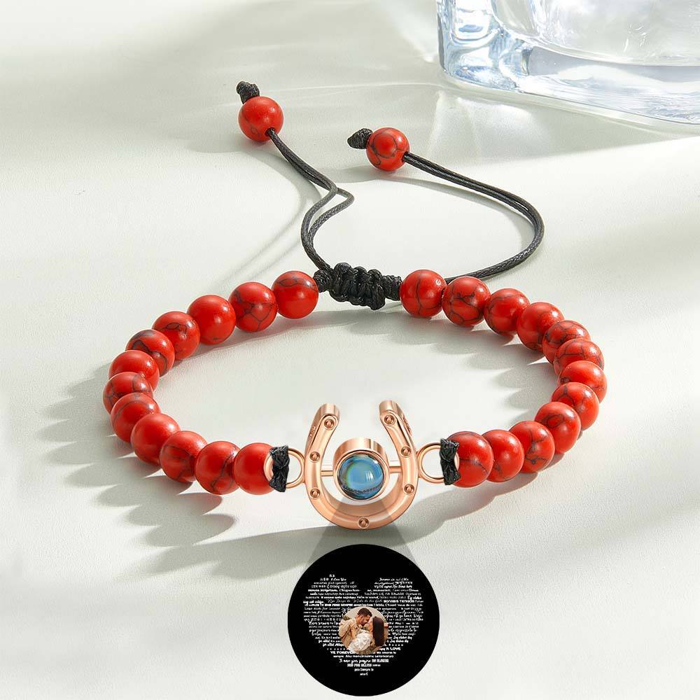 Personalized Horseshoe Charm Photo Projection Beads Bracelet Gift for Horse Lovers - soufeelmy