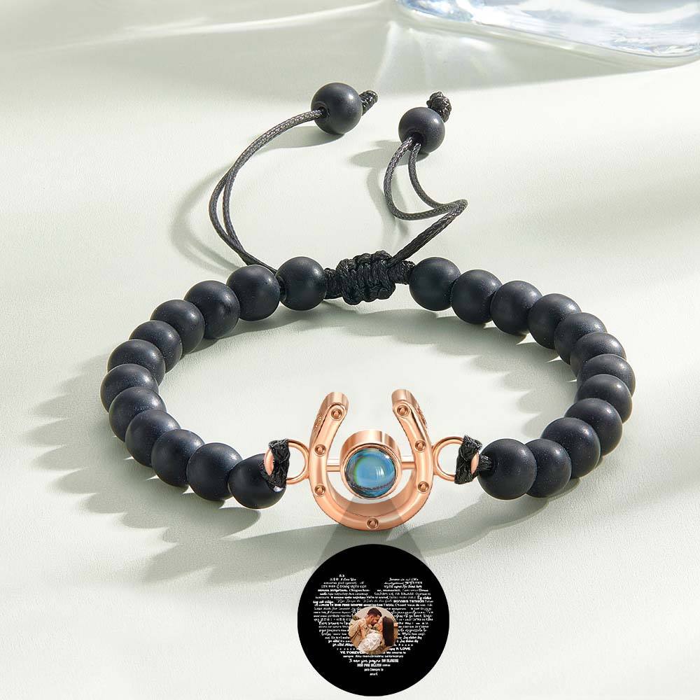 Personalized Horseshoe Charm Photo Projection Beads Bracelet Gift for Horse Lovers - soufeelmy