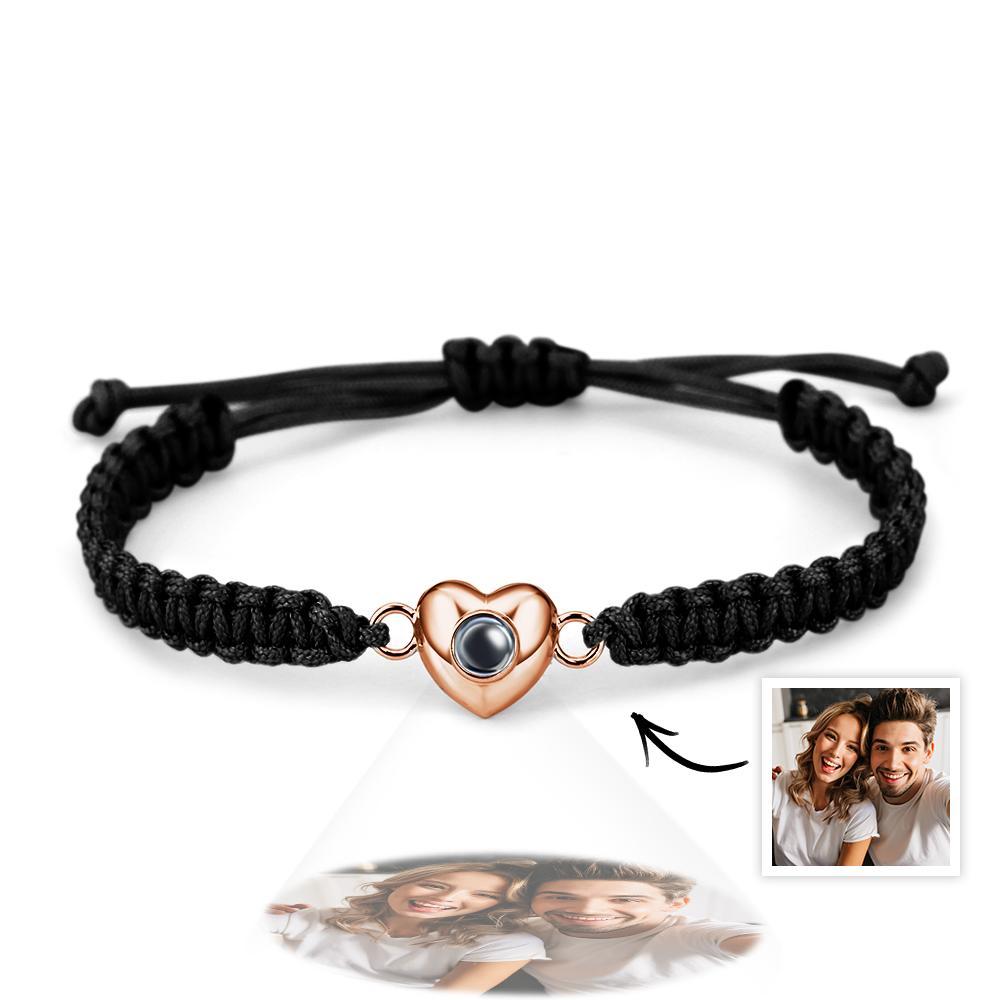 Custom Simple Fashion Black Rope Heart Shaped Picture Projection Bracelet - soufeelmy