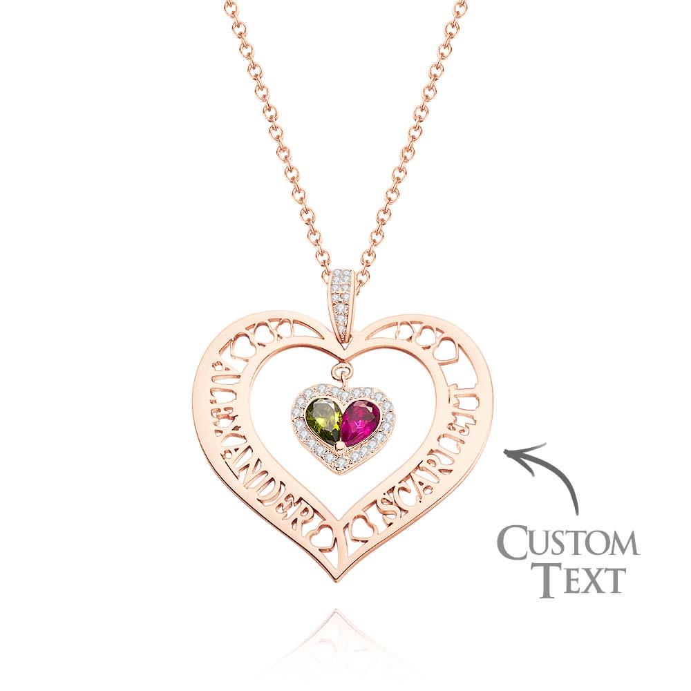 Name Birthstone Necklace Hollow Heart Pendant Jewelry Gifts For Women - soufeelmy