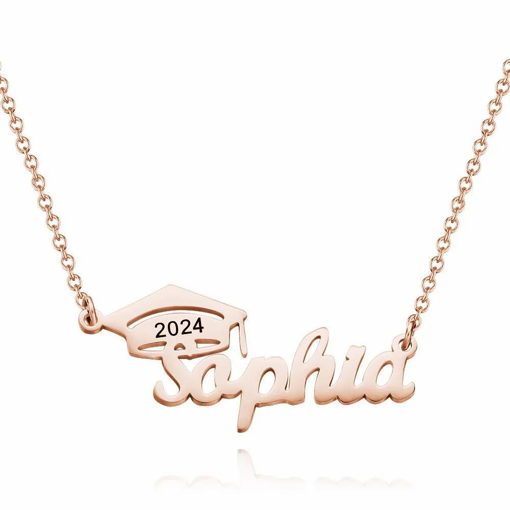 Custom Bachelor Cap Name Necklace Graduation Gifts