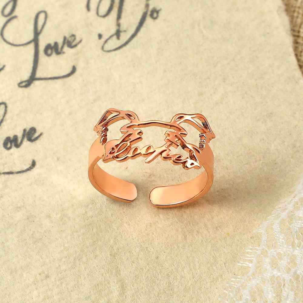 Custom Pet Silhouette Name Ring Cute Dog Cat Ear Modeling Jewelry Gift for Pet Lover - soufeelmy