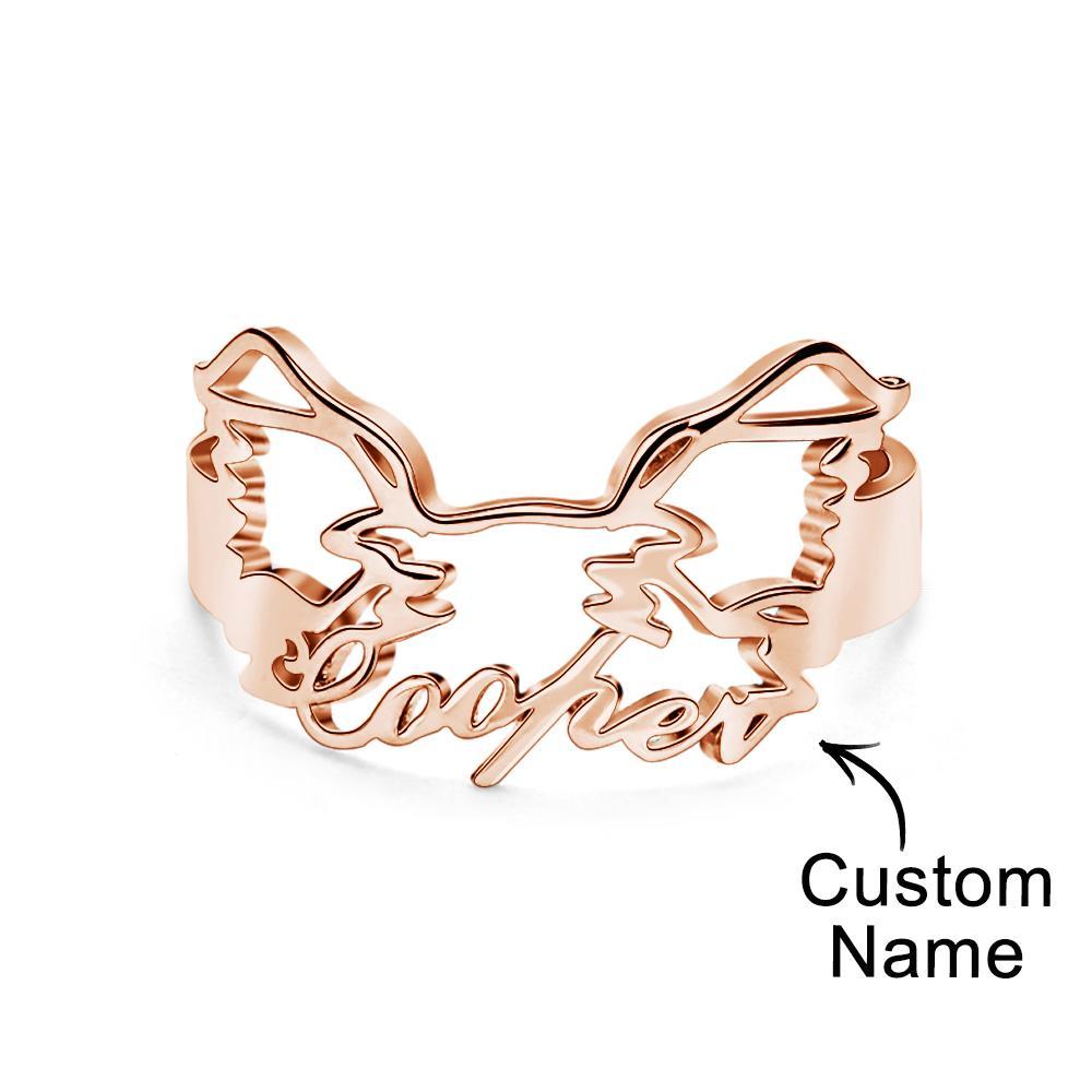 Custom Pet Silhouette Name Ring Cute Dog Cat Ear Modeling Jewelry Gift for Pet Lover - soufeelmy