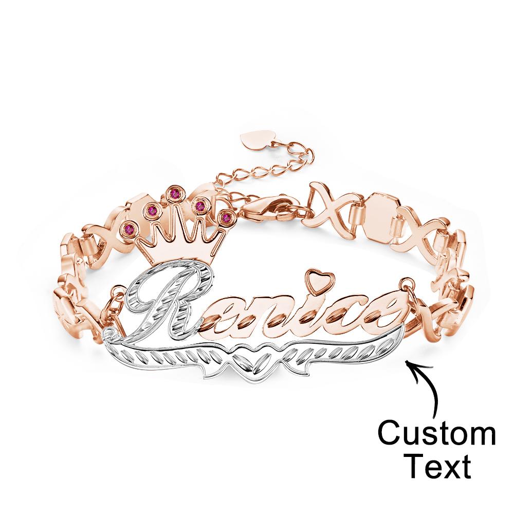 Personalized Hip Hop Name Bracelet With Crown Initial Red Decor Chain Bracelet Jewelry Gifts For Men - soufeelmy