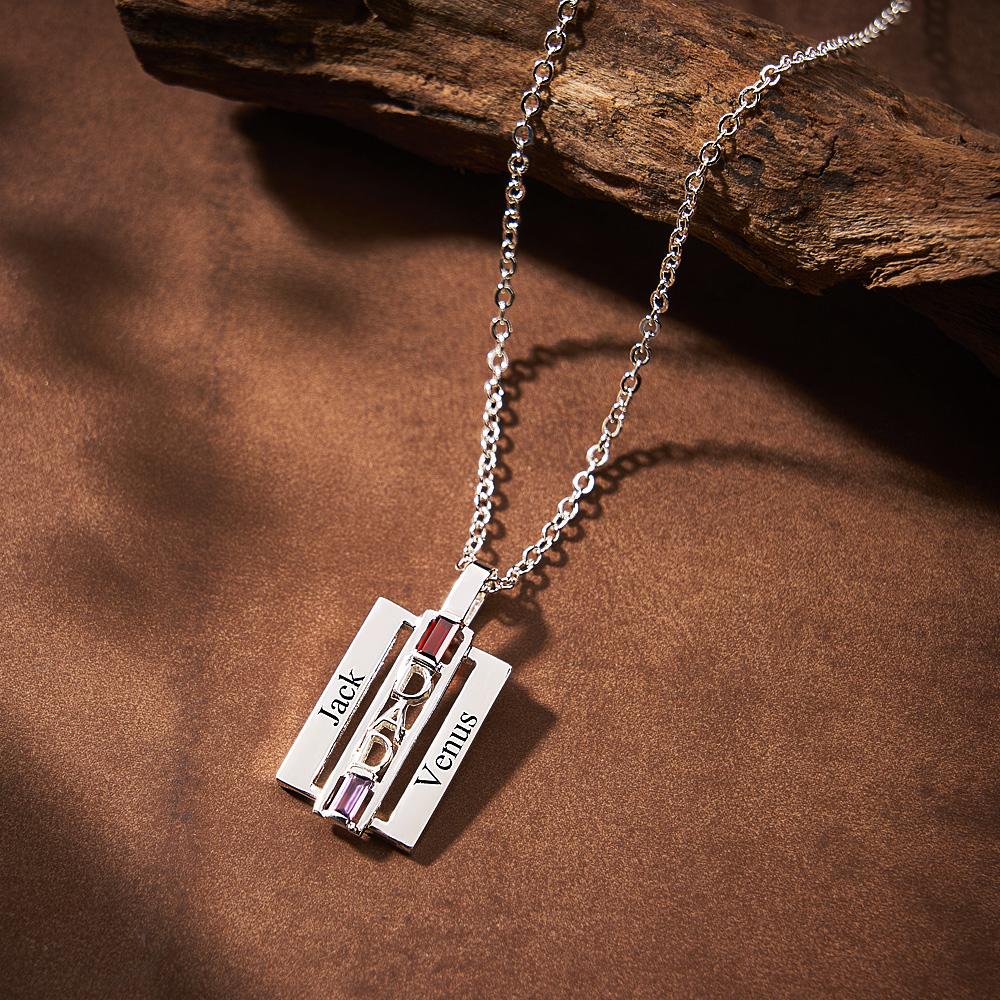Custom Birthstone DAD Necklace Engraved Fashionable Jewelry Father's Day Gift - soufeelmy
