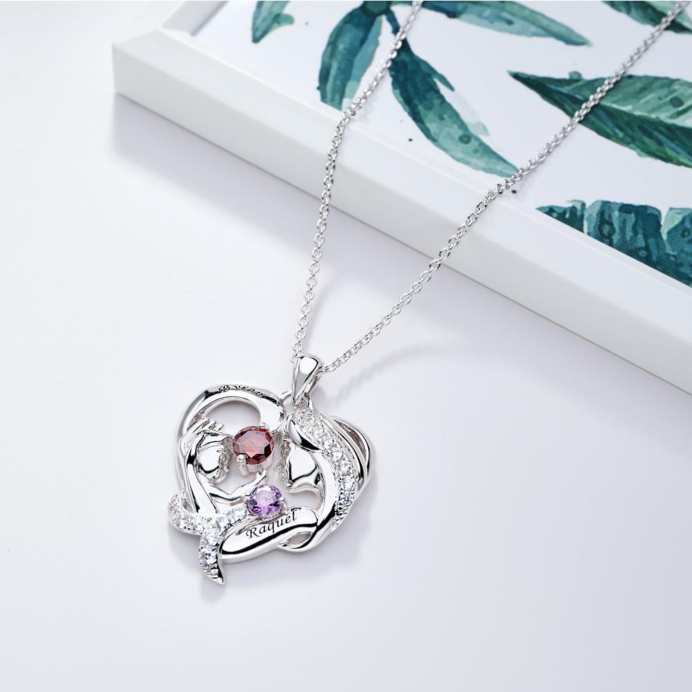 Engravable Mom And Baby Necklace With Birthstone Warm Gifts For Mom - soufeelmy