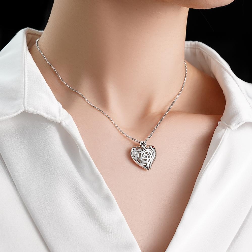 Custom Engraved Photo Necklace With Birthstone Elegant Hollow Out Heart Shaped Pendant Gift For Her - soufeelmy