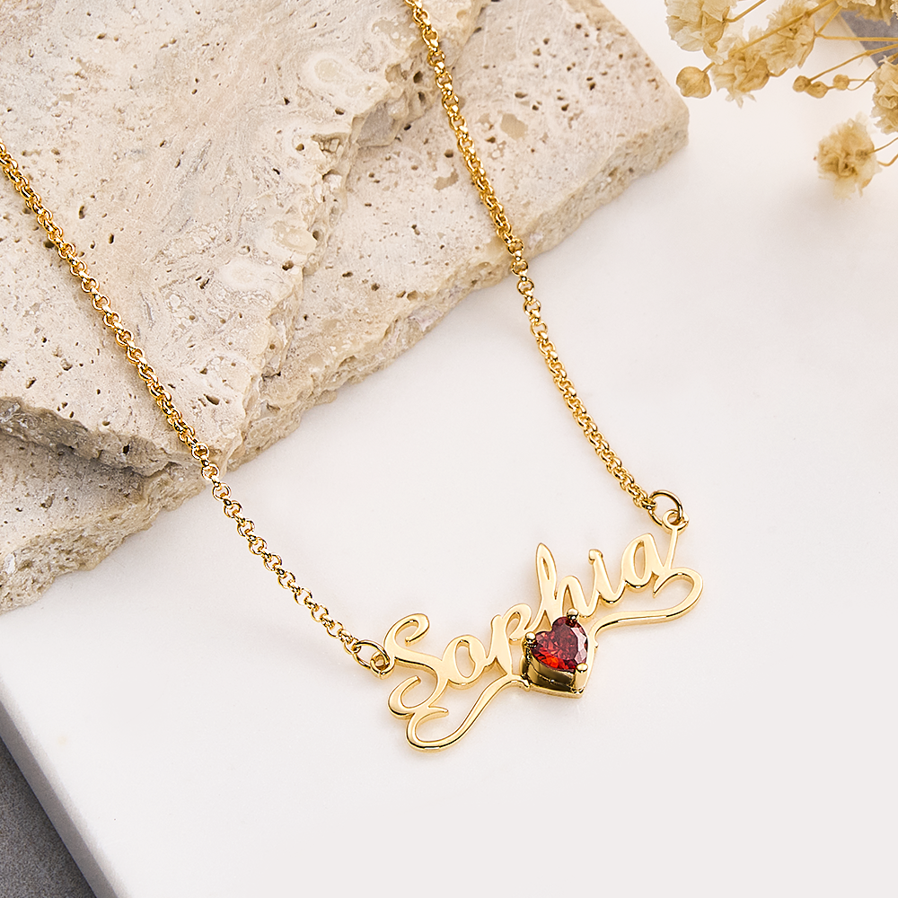 Personalized Name Necklace with Heart Birthstone Birthday Anniversary Gift for Her - soufeelmy