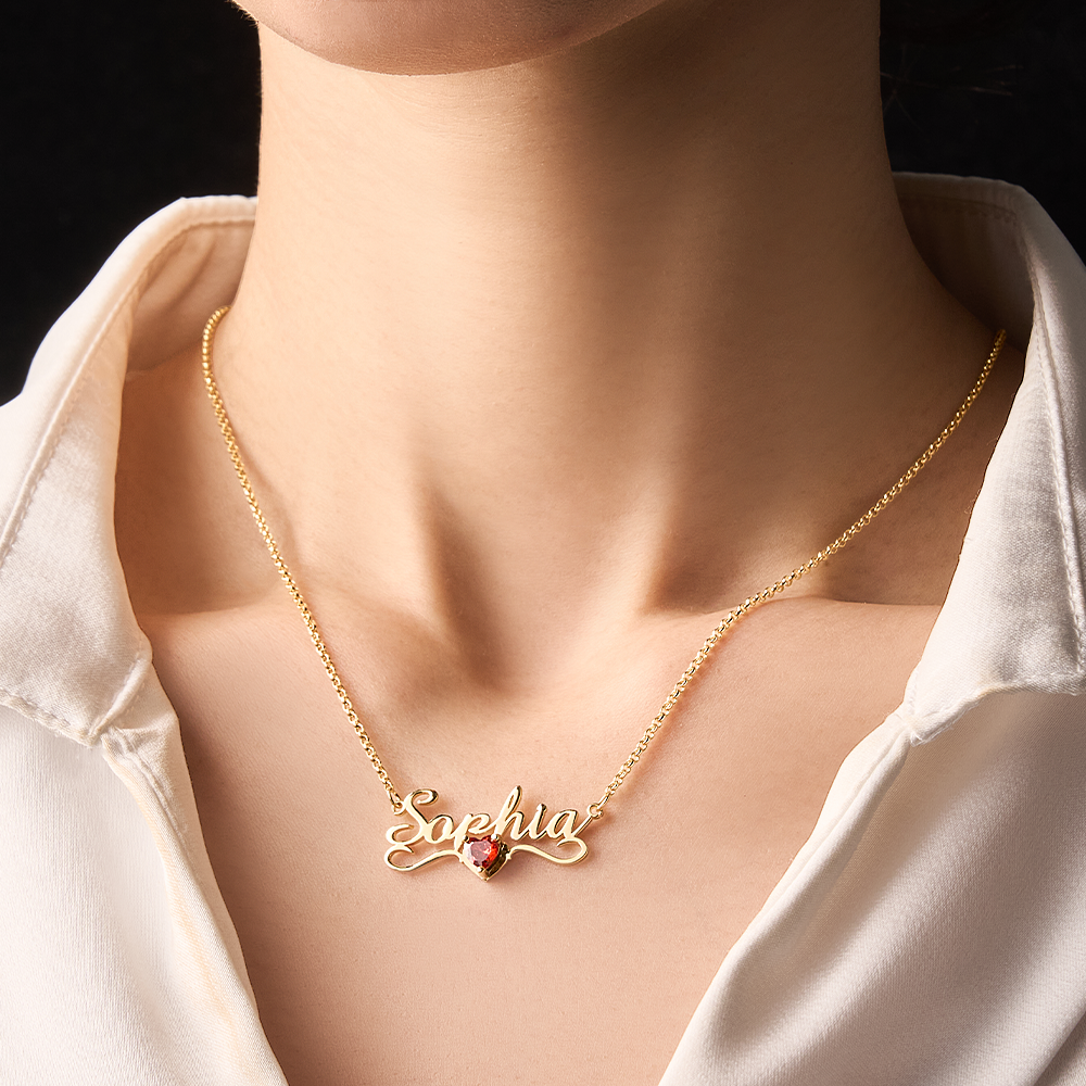 Personalized Name Necklace with Heart Birthstone Birthday Anniversary Gift for Her - soufeelmy