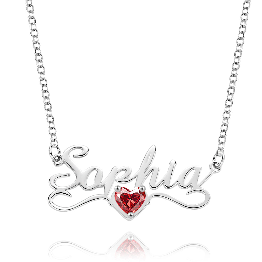 Personalized Name Necklace with Heart Birthstone Birthday Anniversary Gift for Her - soufeelmy