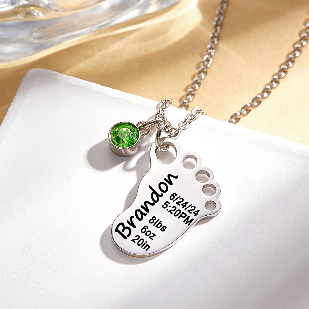 Personalized Baby Foot Pendant Necklace with Birthstone Necklace Birthday Baby Shower Gift for Kid New Mom - soufeelmy