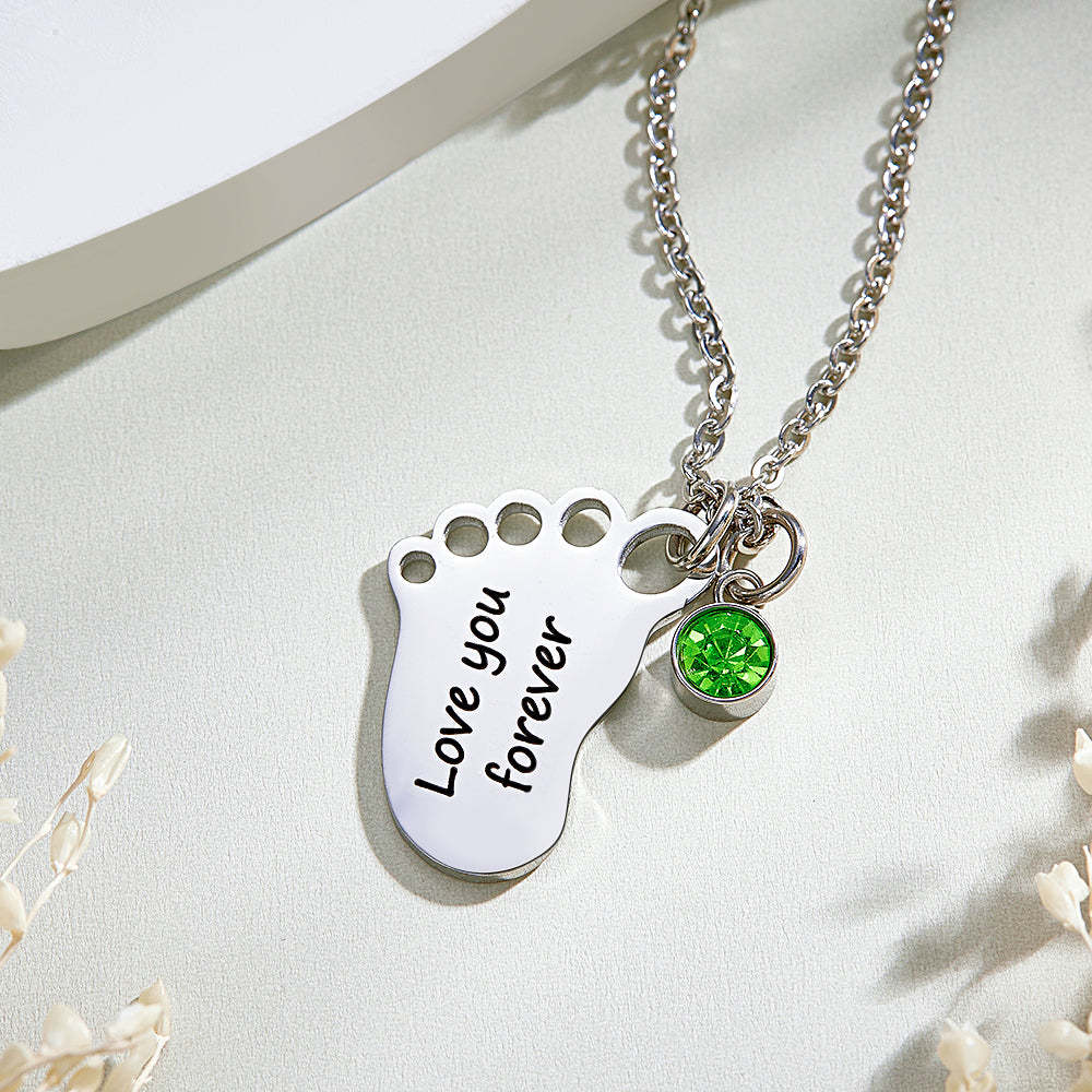 Personalized Baby Foot Pendant Necklace with Birthstone Necklace Birthday Baby Shower Gift for Kid New Mom - soufeelmy
