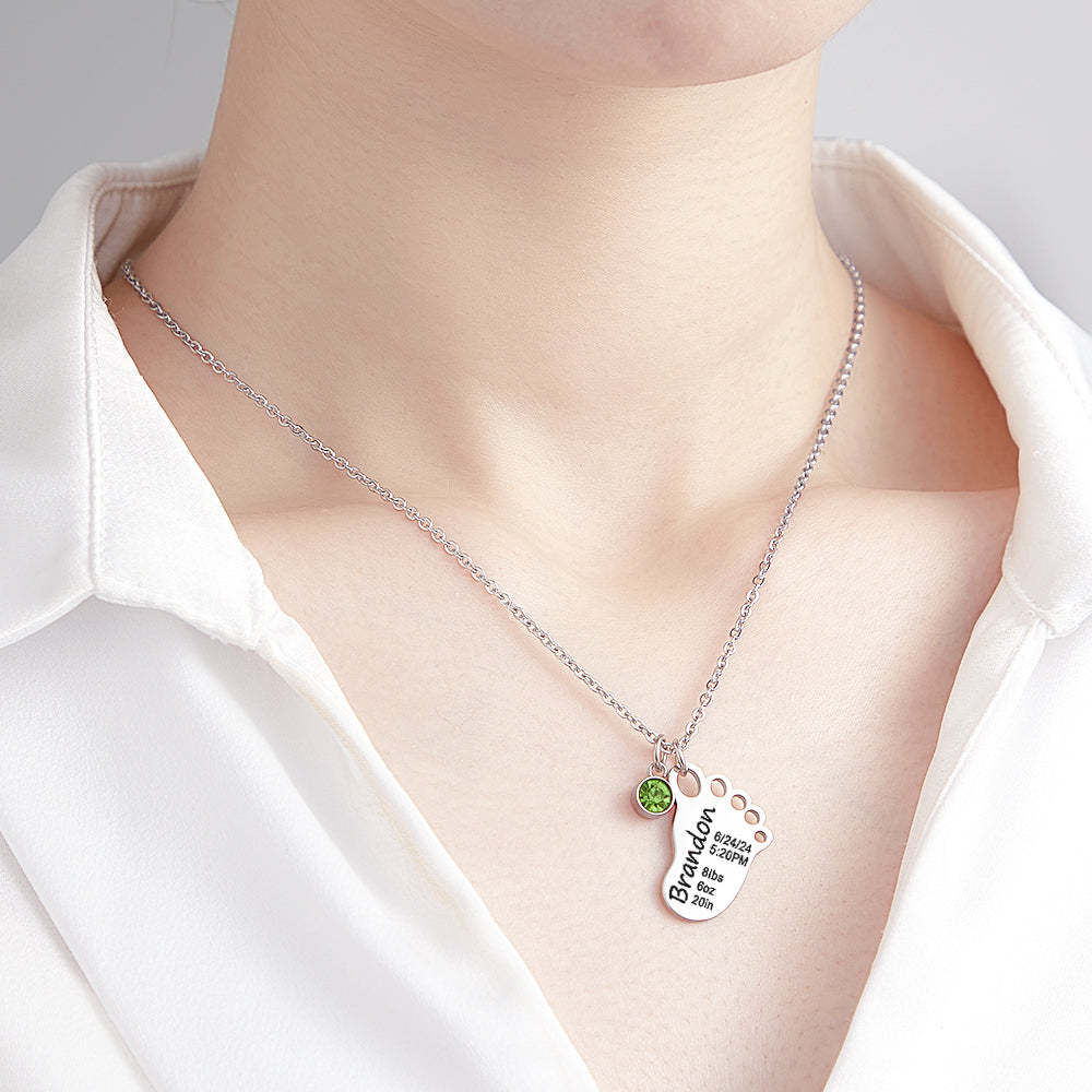 Personalized Baby Foot Pendant Necklace with Birthstone Necklace Birthday Baby Shower Gift for Kid New Mom - soufeelmy