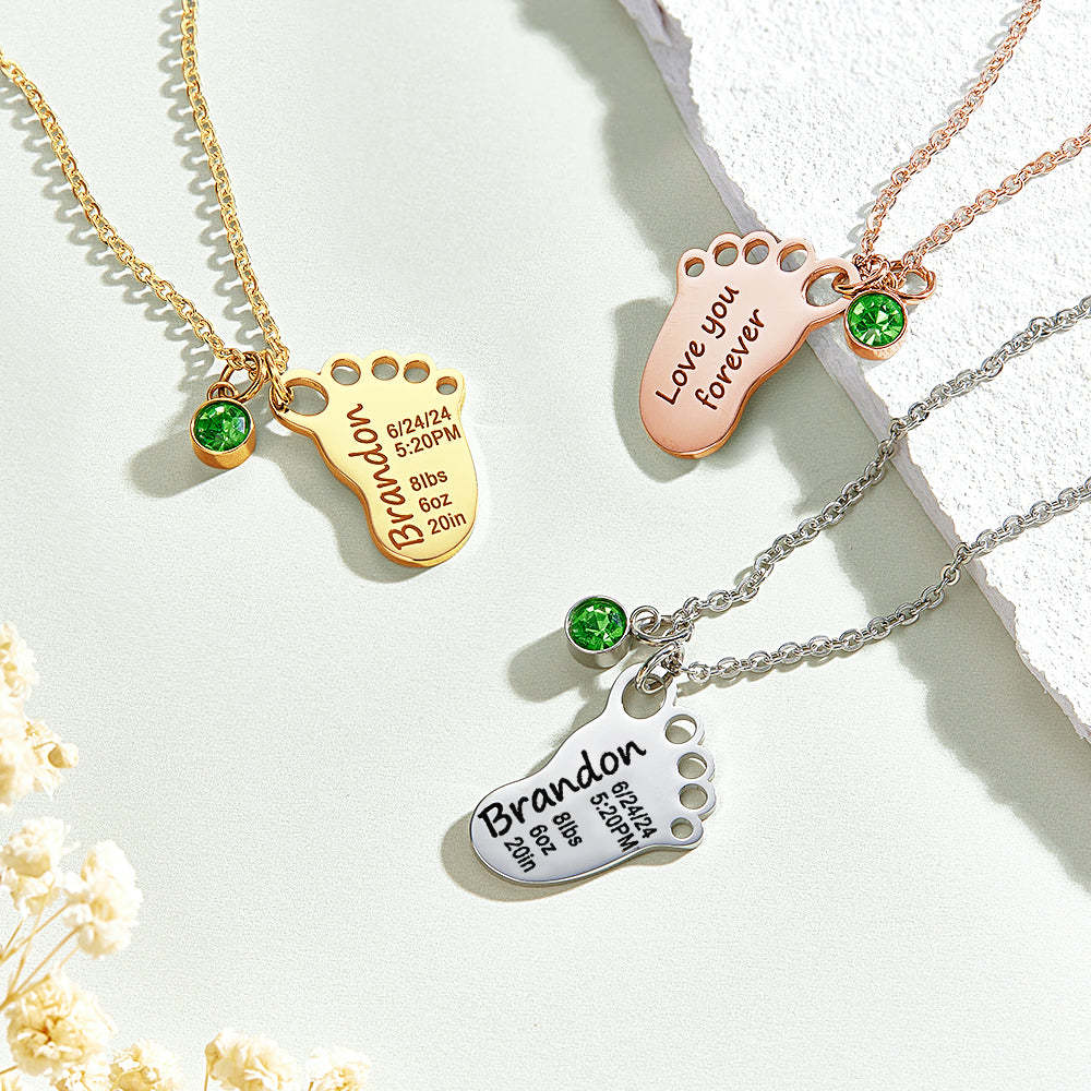 Personalized Baby Foot Pendant Necklace with Birthstone Necklace Birthday Baby Shower Gift for Kid New Mom - soufeelmy