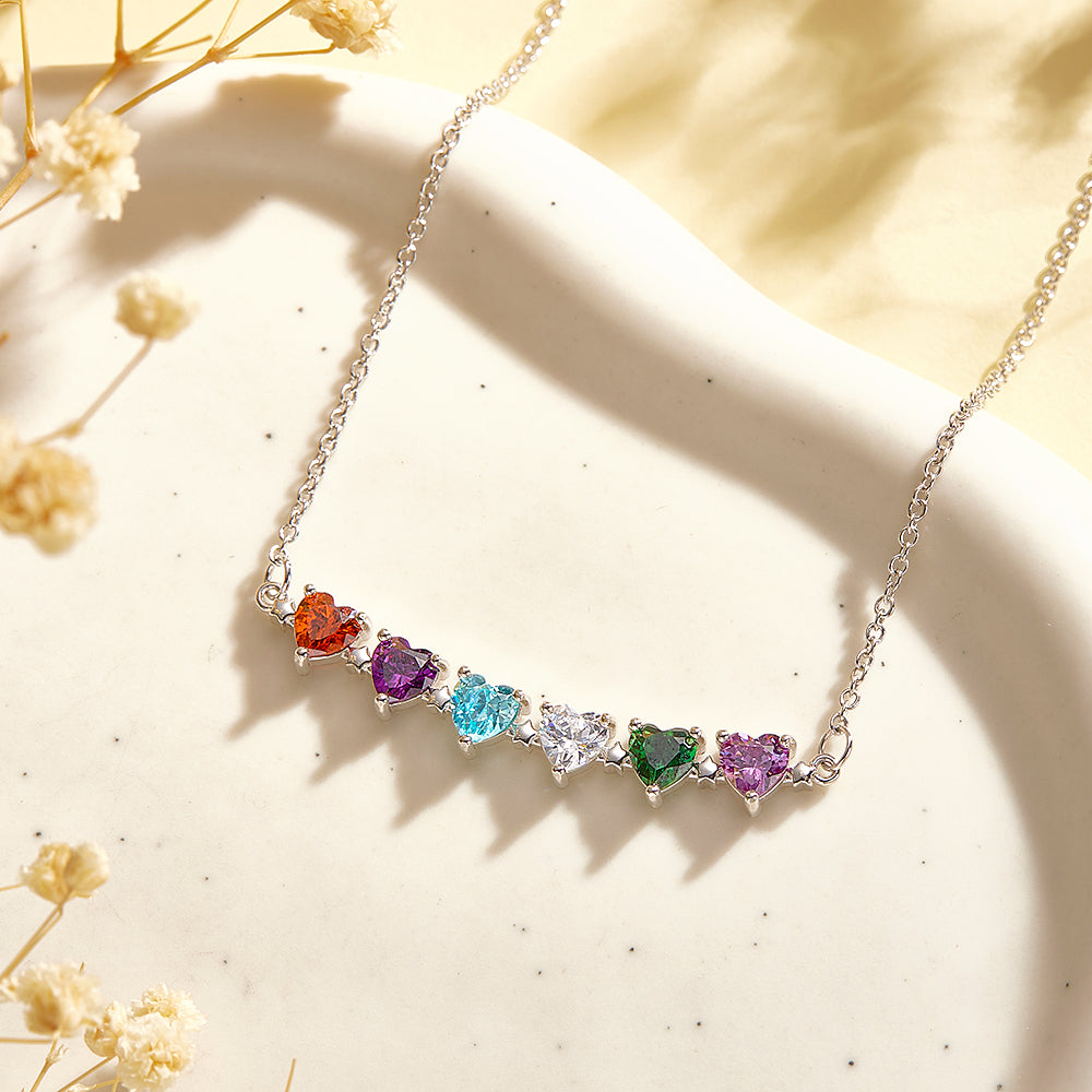 Personalized Heart-Shaped Birthstone Necklace Anniversary Birthday Gift for Her - soufeelmy