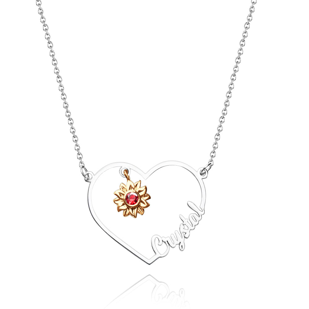 Personalized Heart-Shaped Sunflower Name Necklace with Birthstone Birthday Anniversary Gift for Her - soufeelmy