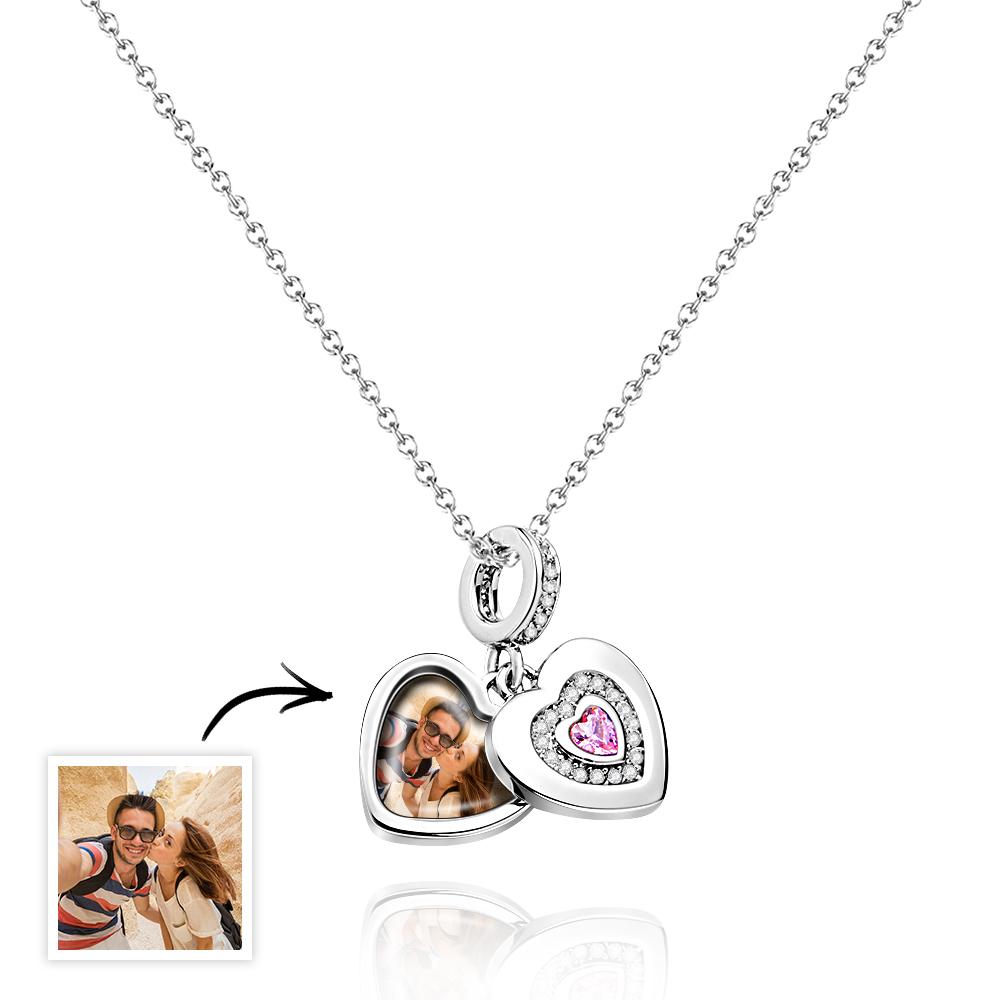 Custom Photo Charm with Necklace Individual Personalized Photo Charm with Heart Birthstone Photo Gift - soufeelmy