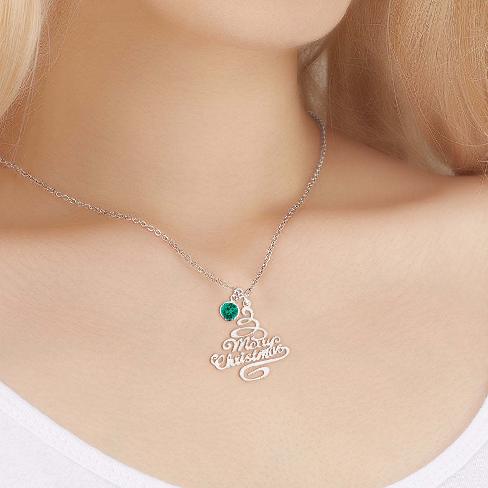 Personalized Christmas Tree Birthstone Necklace Christmas Gift for Her - soufeelmy