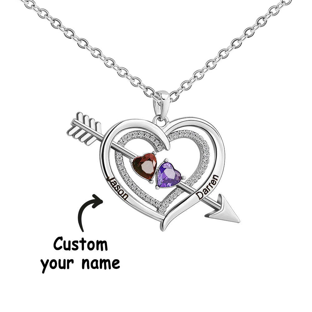 Personalized Name Birthstone Cupid Arrow Heart Necklace Engrave Necklace for Her - soufeelmy