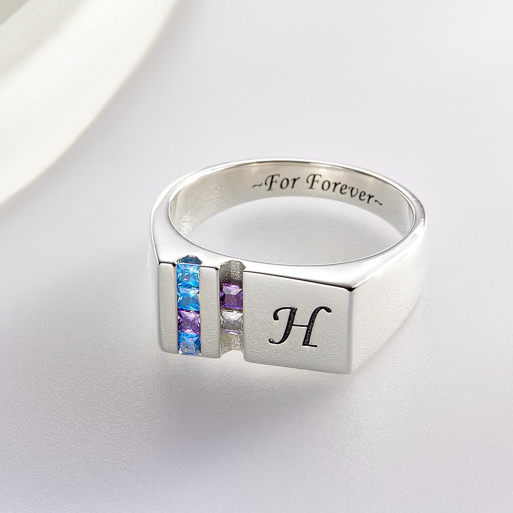 Custom Text Birthstone Ring Personalized Family Ring Gift For Her - soufeelmy