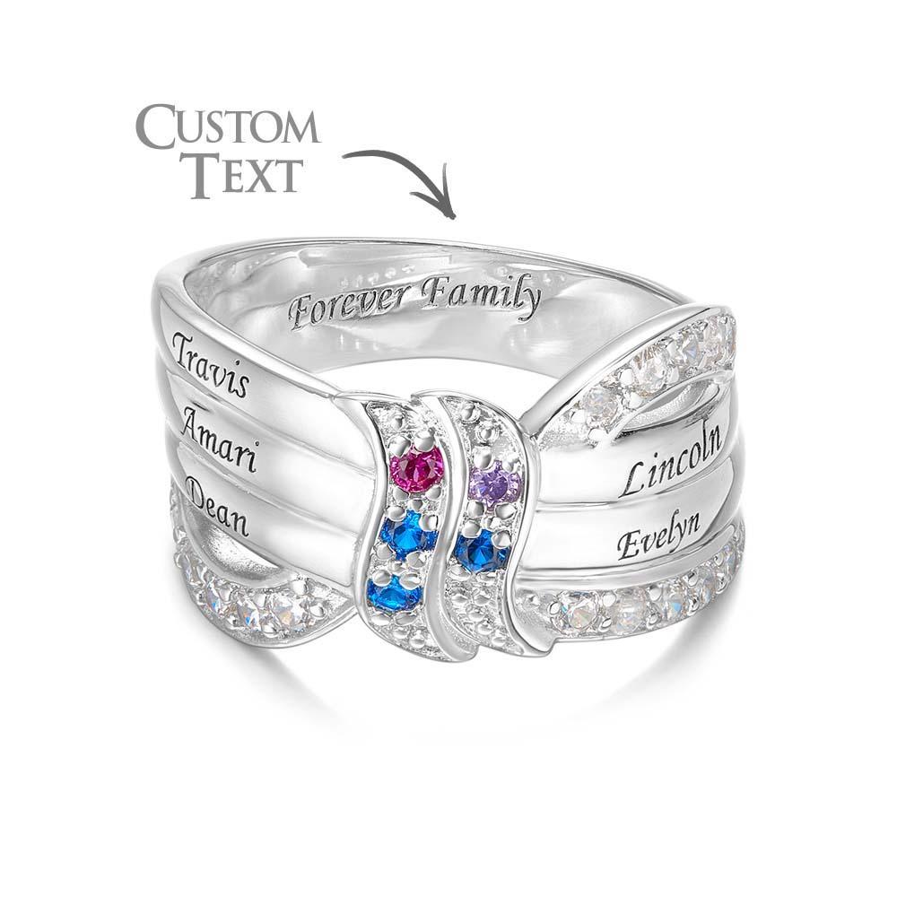 Custom Name and Text Birthstone Ring Personalized Family Ring Gift For Her - soufeelmy