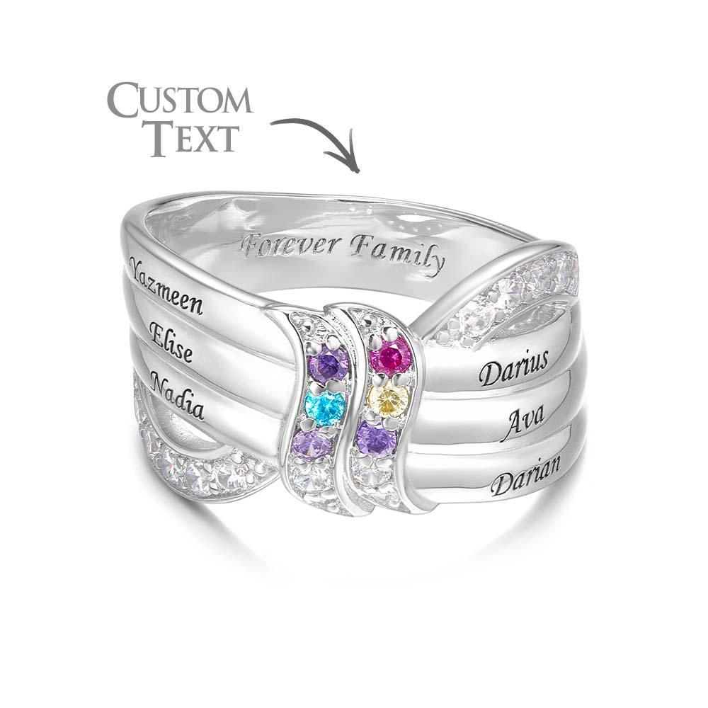 Custom Name and Text Birthstone Ring Personalized Family Ring Gift For Her - soufeelmy
