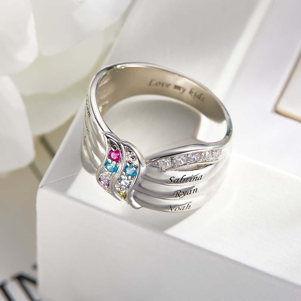Custom Name and Text Birthstone Ring Personalized Family Ring Gift For Her - soufeelmy