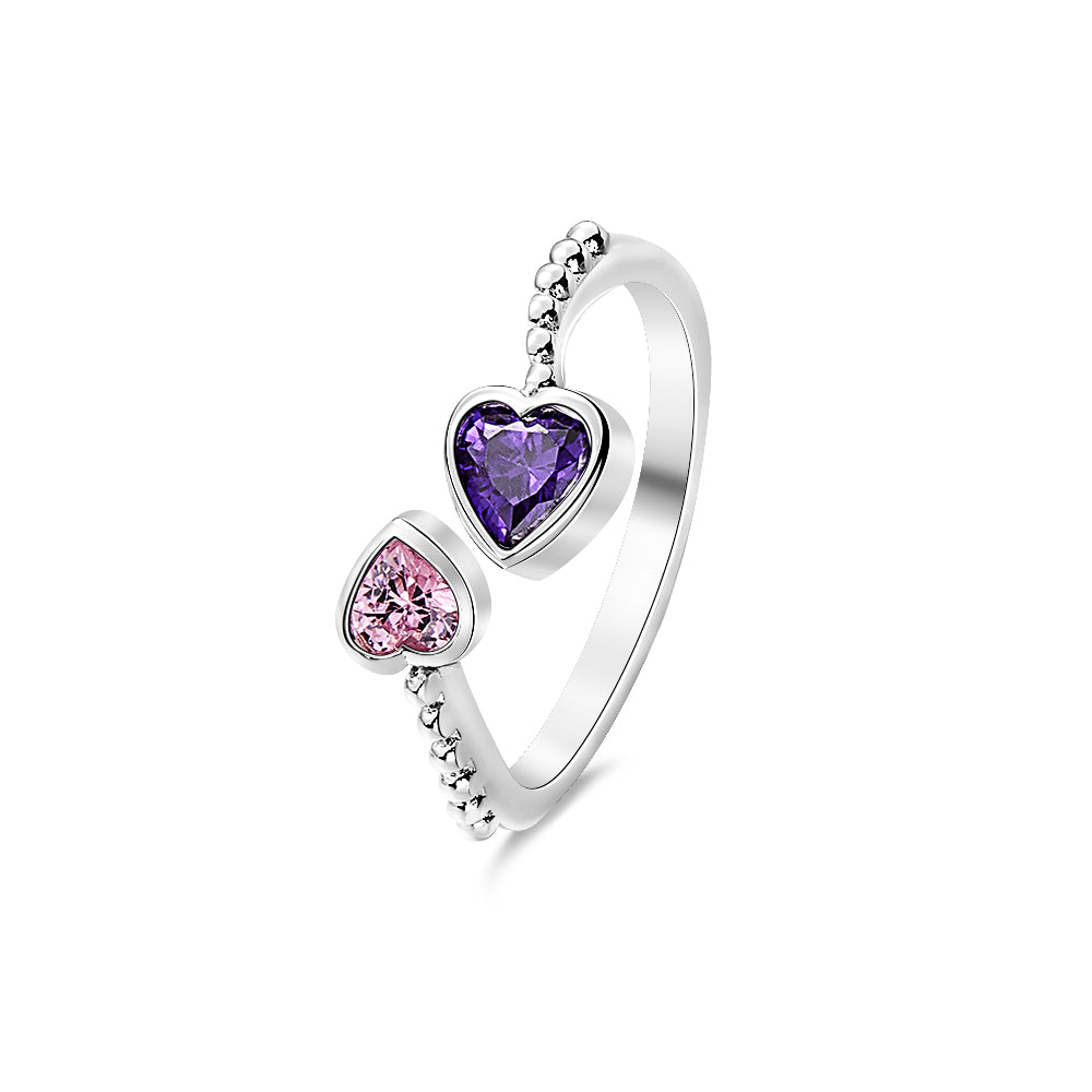 Personalized Birthstones Ring Adjustable Open Double Heart Ring Gift for Her - soufeelmy