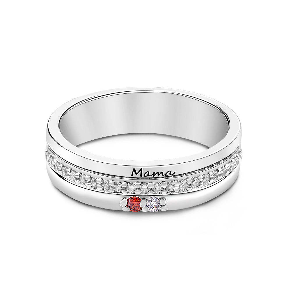 Personalized Birthstones Ring with Engraved Text Family Ring Jewelry Birthday Gift for Mom Grandma - soufeelmy