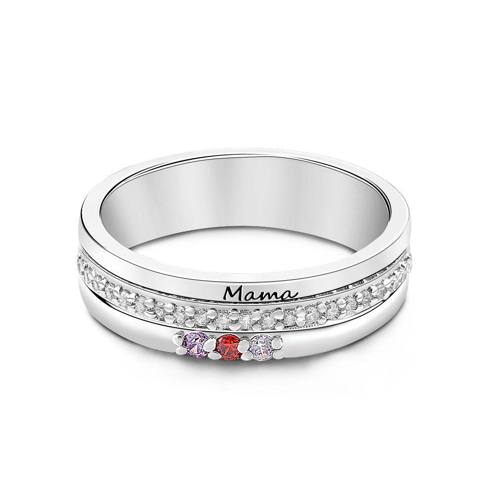 Personalized Birthstones Ring with Engraved Text Family Ring Jewelry Birthday Gift for Mom Grandma - soufeelmy