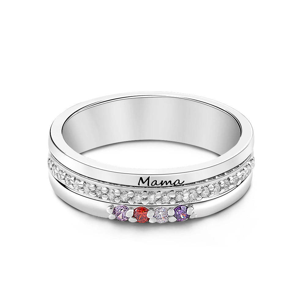 Personalized Birthstones Ring with Engraved Text Family Ring Jewelry Birthday Gift for Mom Grandma - soufeelmy