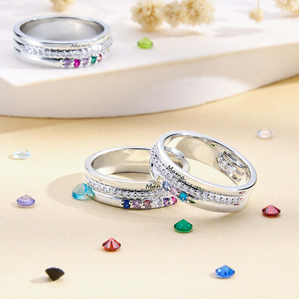 Personalized Birthstones Ring with Engraved Text Family Ring Jewelry Birthday Gift for Mom Grandma - soufeelmy