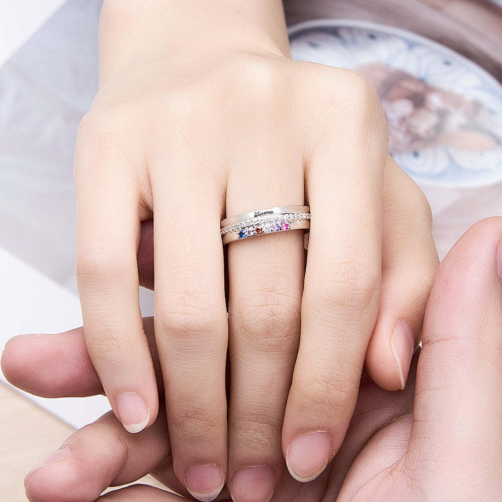 Personalized Birthstones Ring with Engraved Text Family Ring Jewelry Birthday Gift for Mom Grandma - soufeelmy