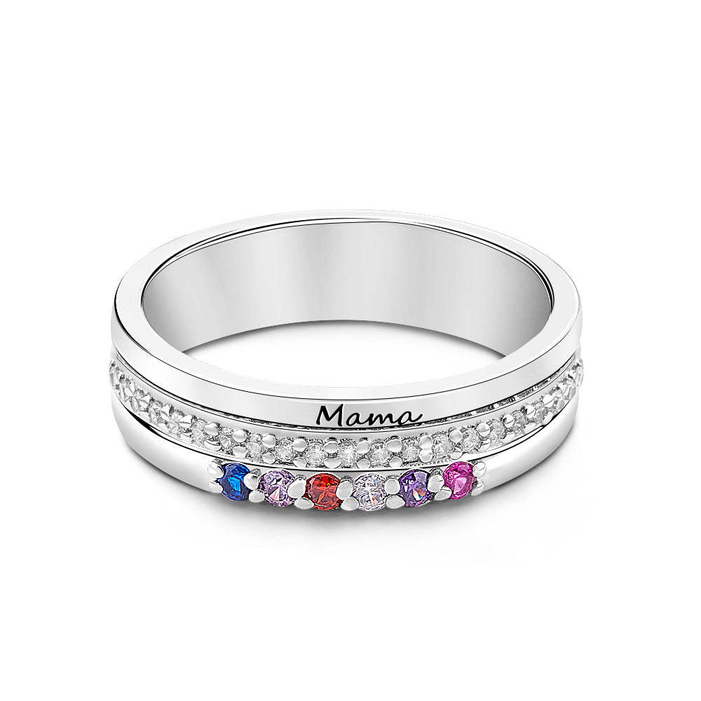Personalized Birthstones Ring with Engraved Text Family Ring Jewelry Birthday Gift for Mom Grandma - soufeelmy