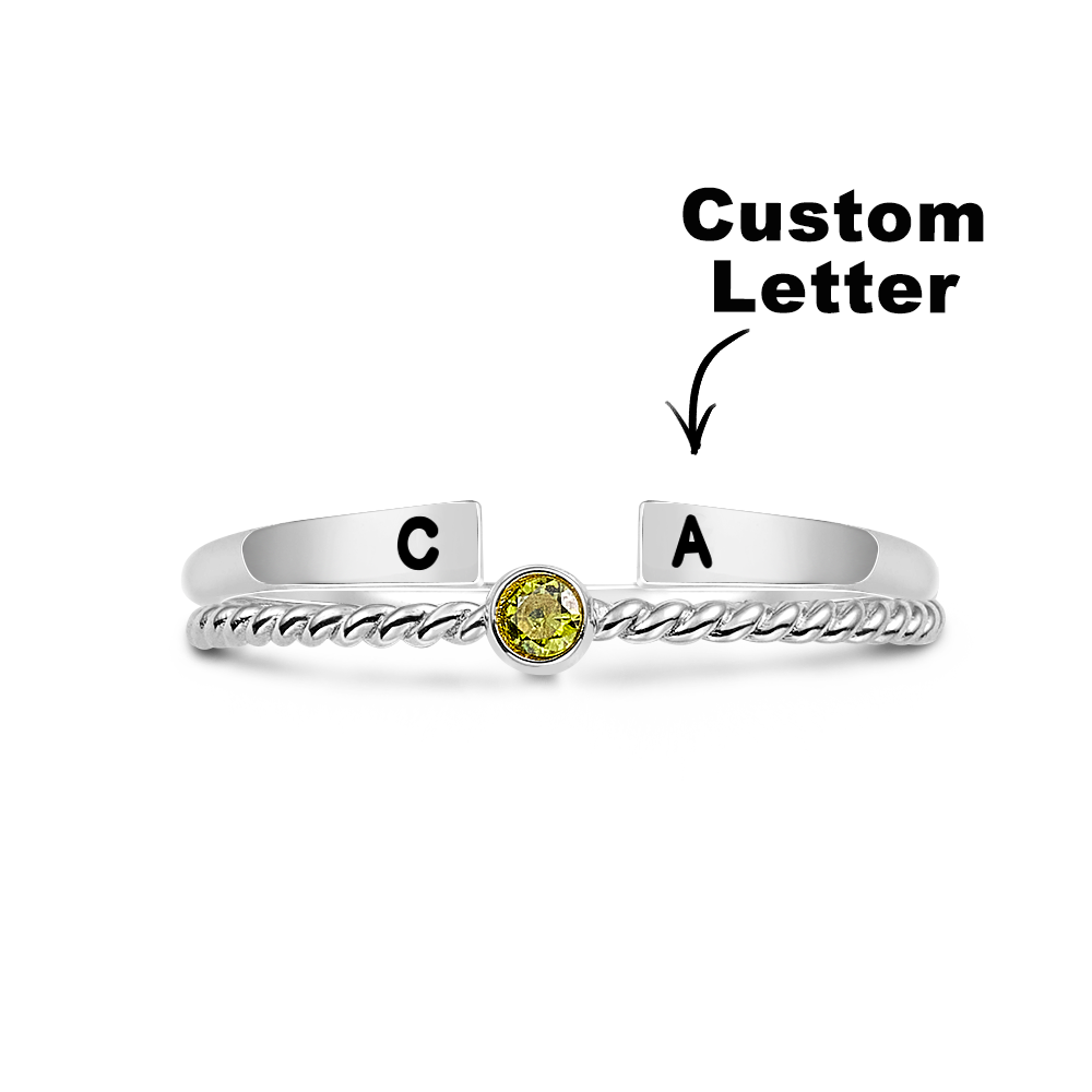 Custom Initial Ring Set Personalized Adjustable Filled Twisted Birthstone Two Rings Set - soufeelmy