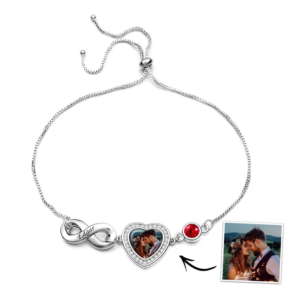 Custom Photo Birthstone Bracelet With Text Adjustable Bracelet Gifts For Women - soufeelmy
