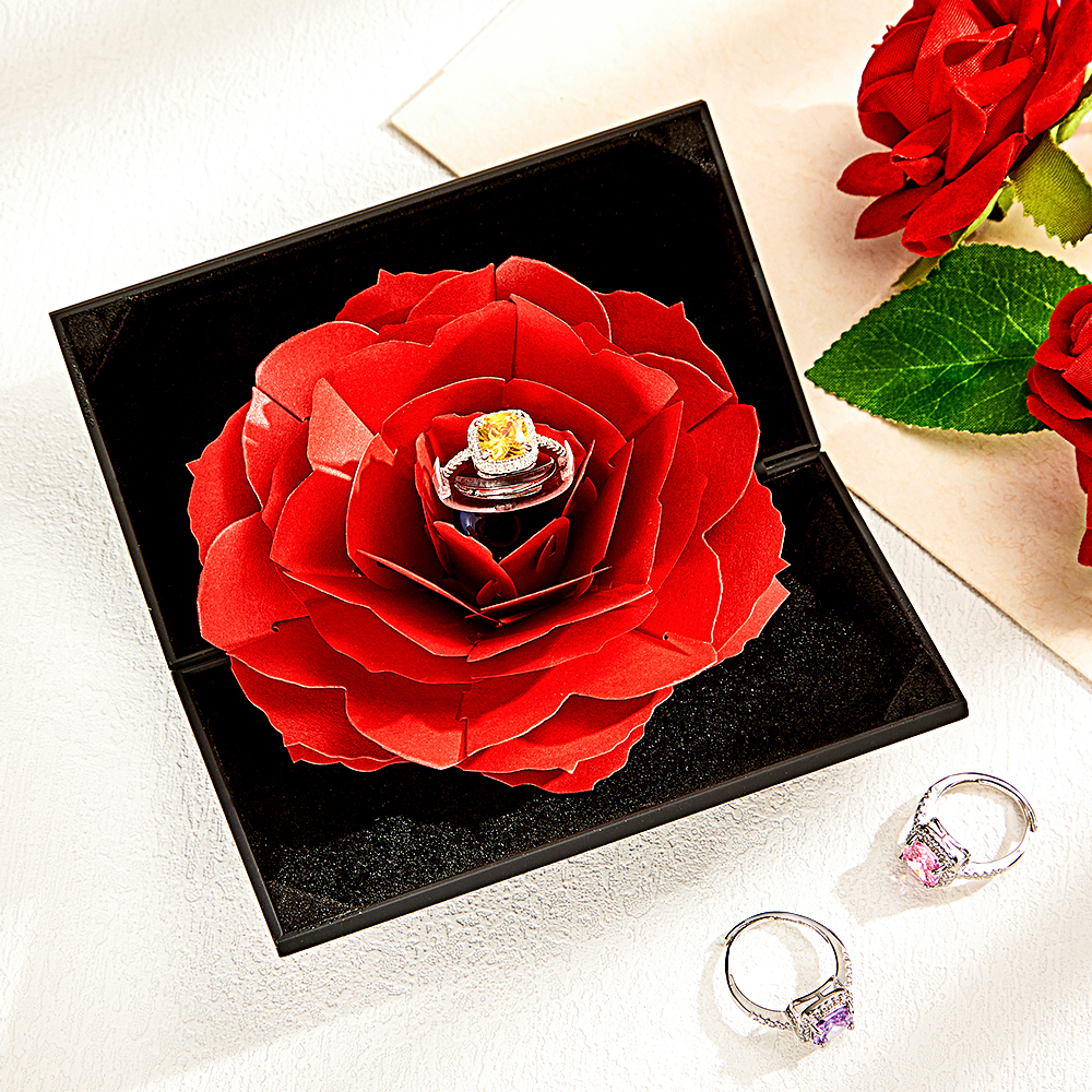 Engagement Ring Adjustable Ring with Flower Gift Box Best Valentine's Day Jewelry Gifts for Her - soufeelmy
