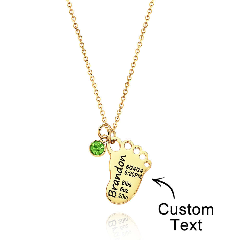 Personalized Baby Foot Pendant Necklace with Birthstone Necklace Birthday Baby Shower Gift for Kid New Mom - soufeelmy