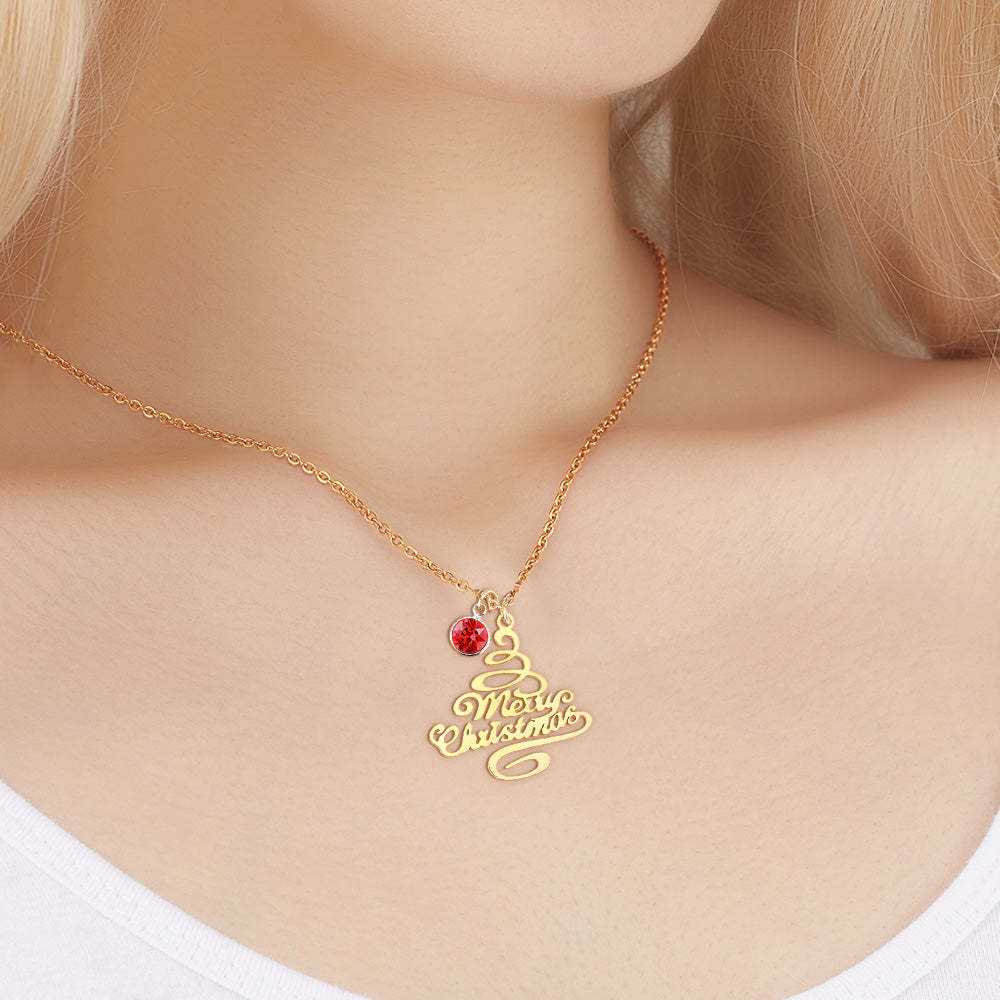 Personalized Christmas Tree Birthstone Necklace Christmas Gift for Her - soufeelmy