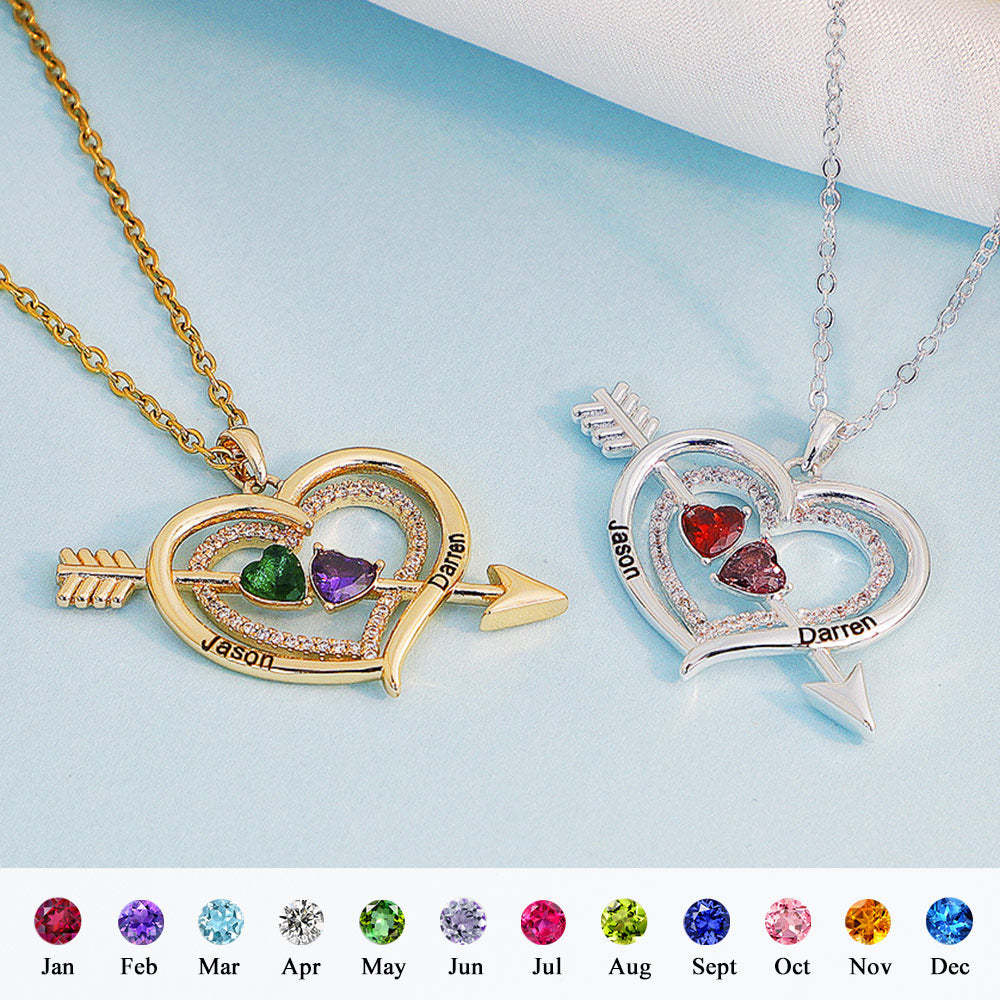 Personalized Name Birthstone Cupid Arrow Heart Necklace Engrave Necklace for Her - soufeelmy