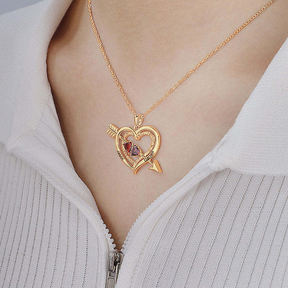 Personalized Name Birthstone Cupid Arrow Heart Necklace Engrave Necklace for Her - soufeelmy