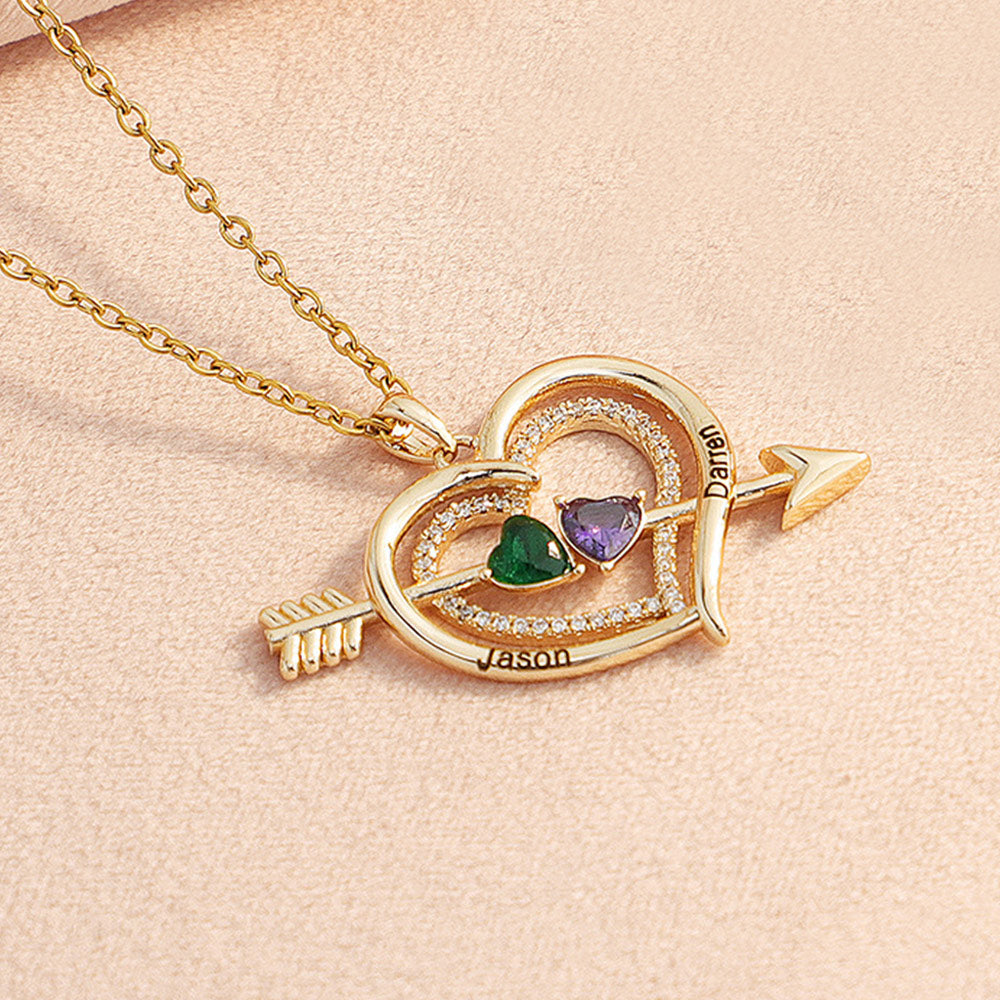 Personalized Name Birthstone Cupid Arrow Heart Necklace Engrave Necklace for Her - soufeelmy