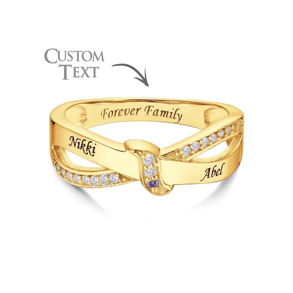 Custom Name and Text Birthstone Ring 18k Gold Plated Personalized Family Ring Gift For Her - soufeelmy