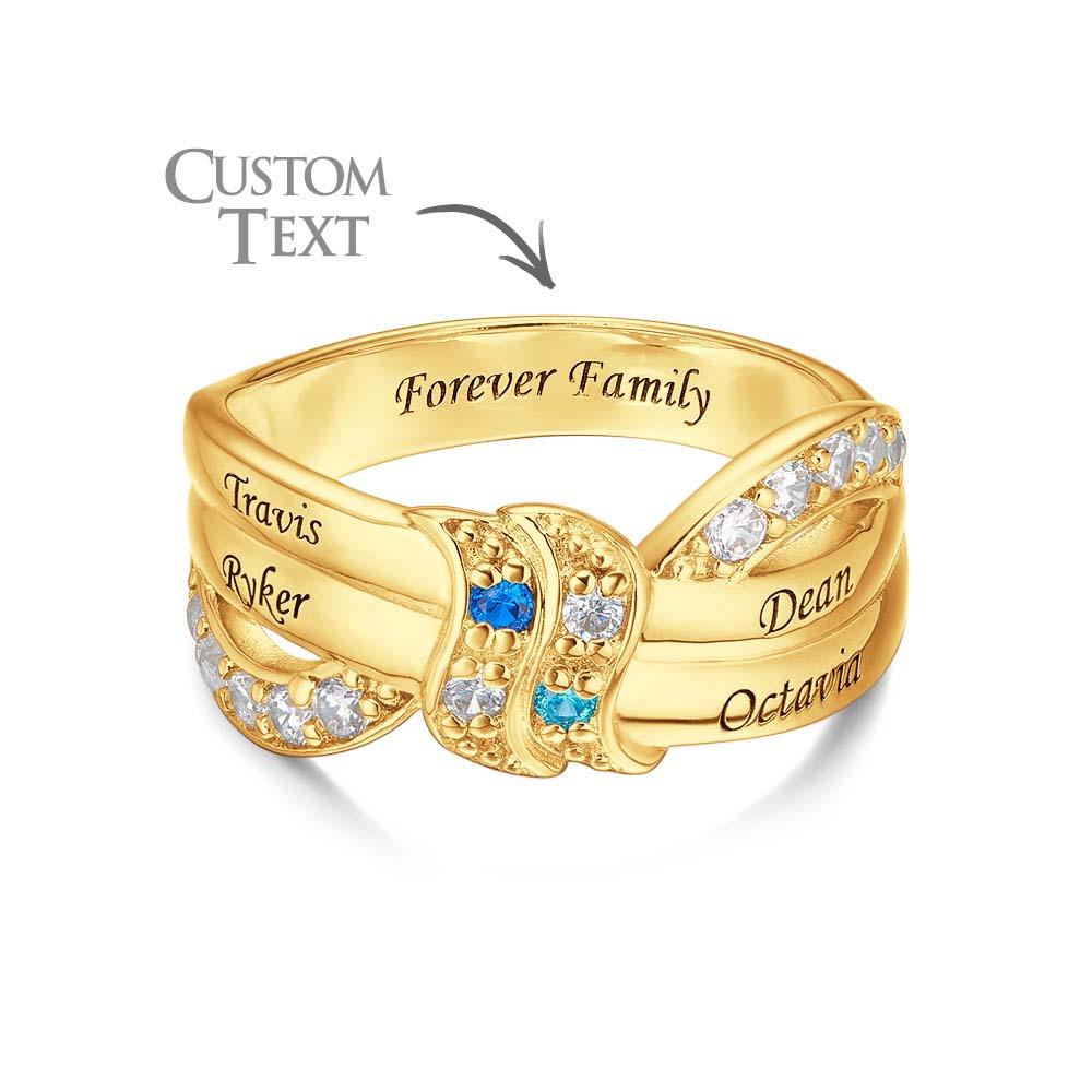 Custom Name and Text Birthstone Ring 18k Gold Plated Personalized Family Ring Gift For Her - soufeelmy