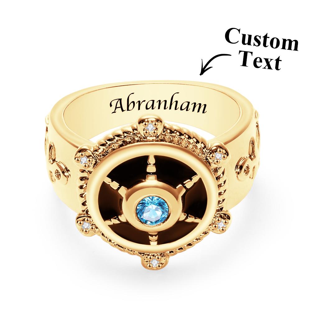 Engravable Boat Rudder Ring With Diamond Unique Retro Ring Gift For Him - soufeelmy
