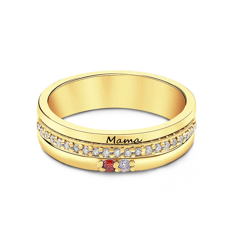 Personalized Birthstones Ring with Engraved Text Ring Jewelry Anniversary Birthday Gift for Her - soufeelmy