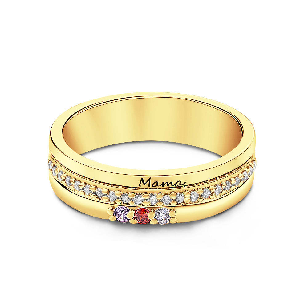 Personalized Birthstones Ring with Engraved Text Ring Jewelry Anniversary Birthday Gift for Her - soufeelmy