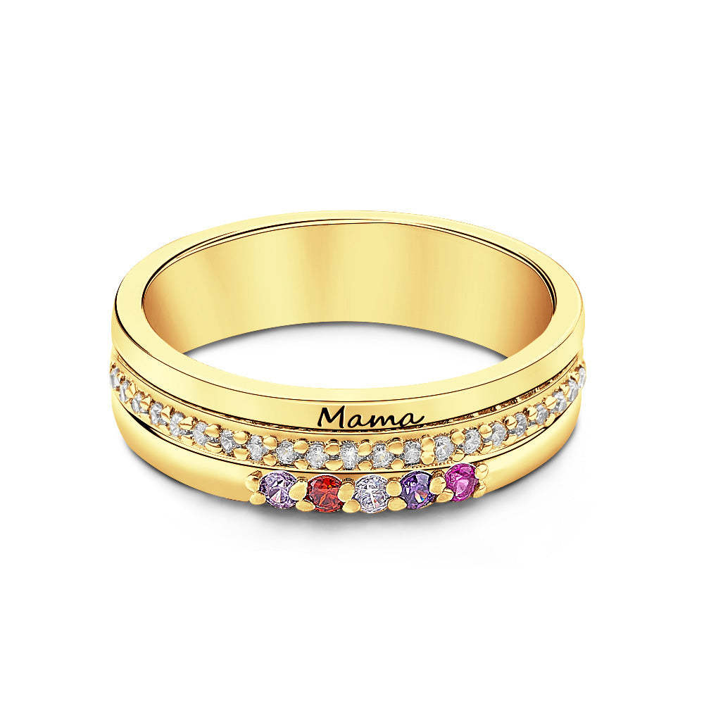 Personalized Birthstones Ring with Engraved Text Ring Jewelry Anniversary Birthday Gift for Her - soufeelmy